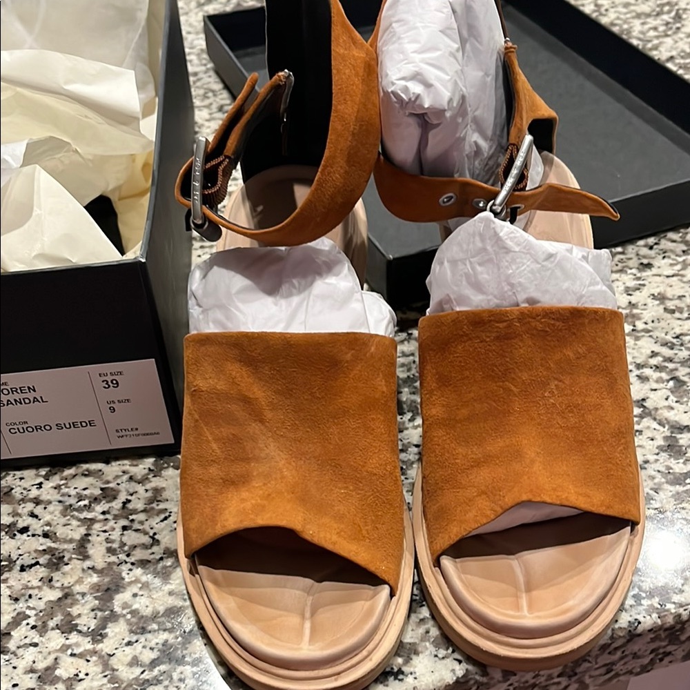 Rag & Bone Cognac Suede Slip-On Sandals
